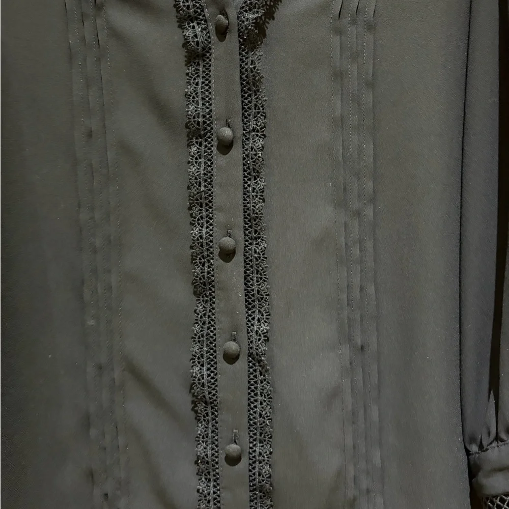 CeCe Black Blouse with Lace Trim - Picture 3 of 7